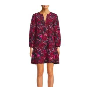 NEW Time & Tru Tiered Mini Dress Red Floral Paisley Boho Cottage Fairy Peasant